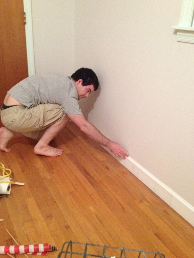 Caulking 4 inch white floor trim